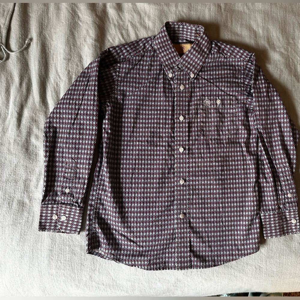 Wrangler Purple and Blue Button Down Shirt with Checkered Pattern